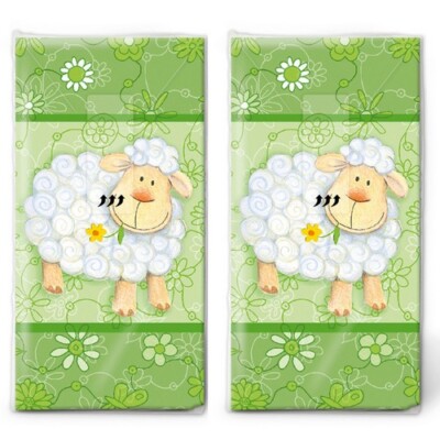 2x 10 Taschentücher Dazzling Grinsendes Schaf Tiere Blumen Ostern Frühling grün