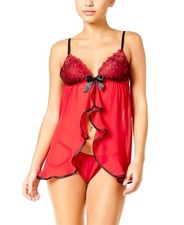 Linea Donatella Red 2-Pc. Flyaway Babydoll with G-String Sleepwear Medium