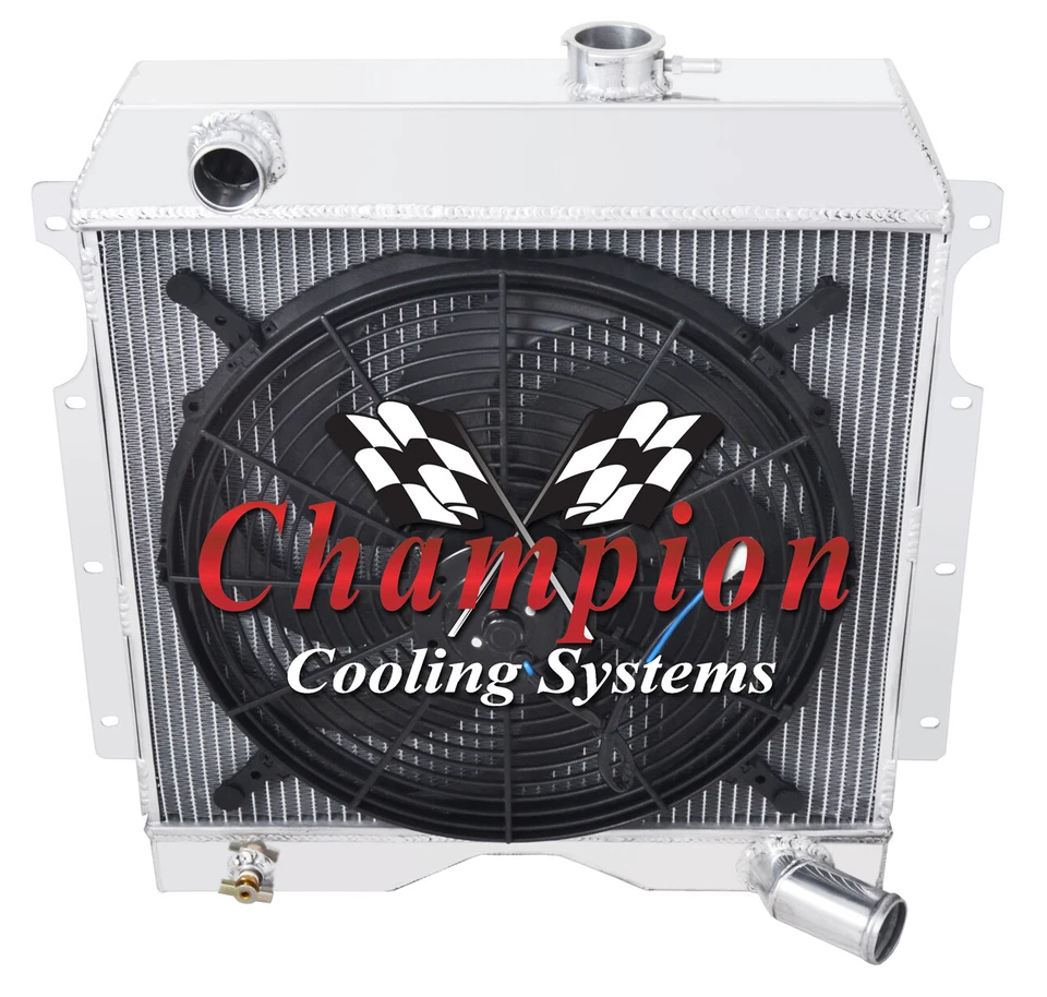 Radiador de aluminio de 3 filas con ventilador de 16" para camión y vagón Willys 1954-1964 Foto 3 de 4