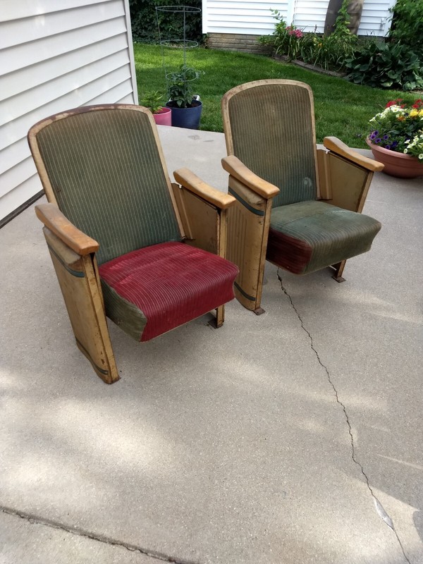 Vintage Lot (2) 1940s/1950s Movie Theater Folding Seat Chair Grove Galesburg IL