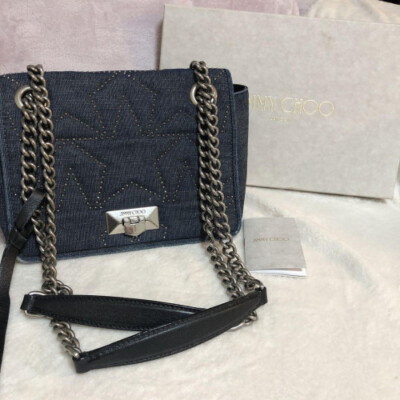 Jimmy Choo denim shoulder bag Star Helia Pochette chain Blue