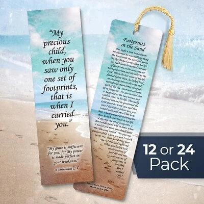 CROSSROADS HOME DECOR Footprints in The Sand Bookmarks, Christian Inspirational Bulk - 12 or 24 Pack