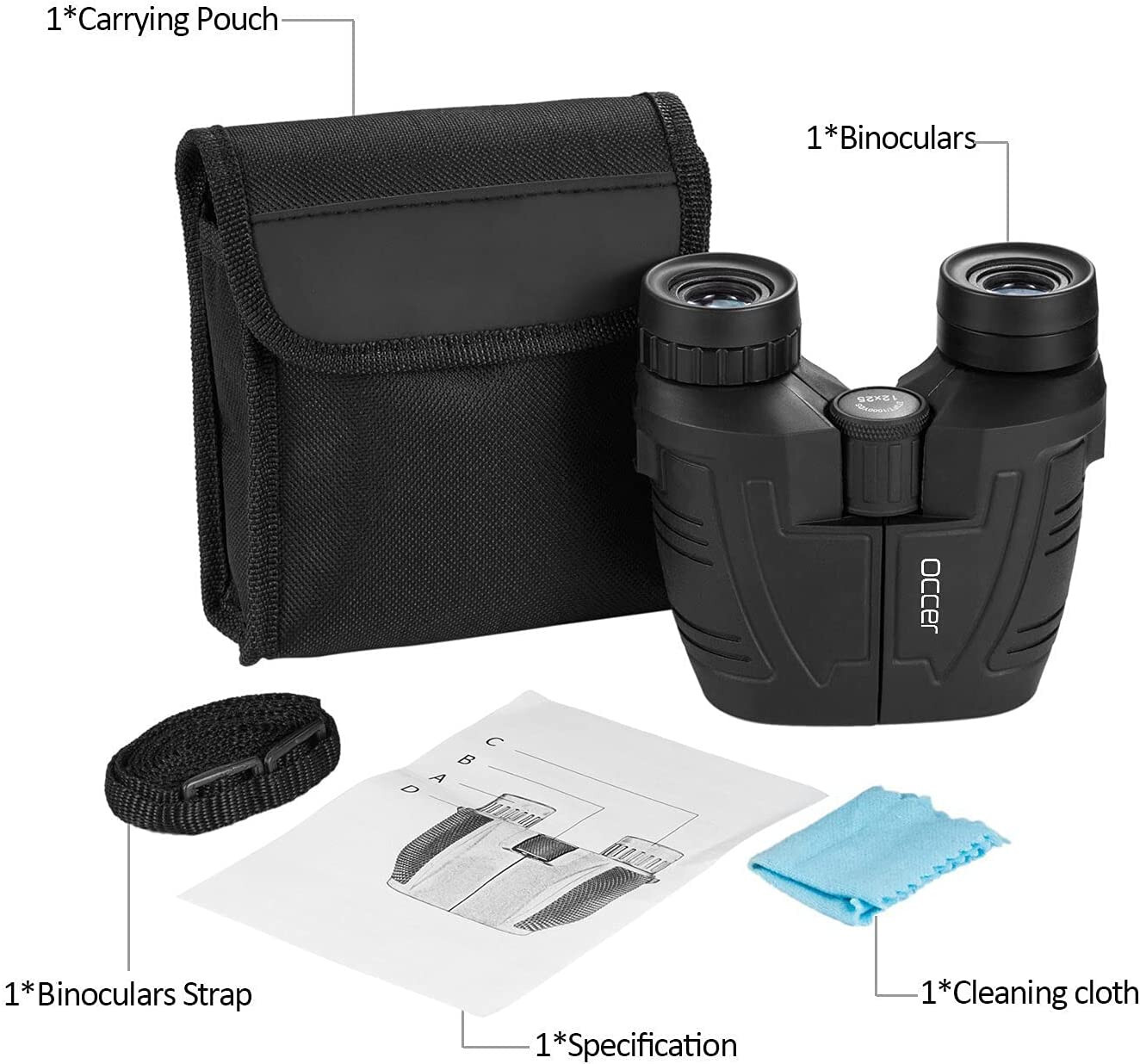 occer 12x25 Compact Binoculars with Clear Low Light Vision, Large