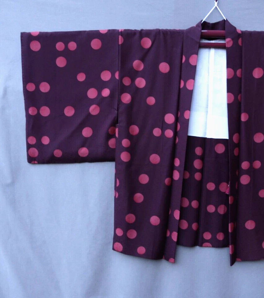 VGT 日本 100% 真丝栗色紫色粉红色波点外套 Mid Kimono Haori S/M — 第 4/4 张图片
