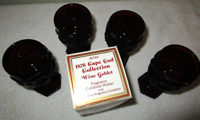 4 Avon Cape Cod Stem Wine Goblets Glass 1876 Collection Ruby Red 4 1/2'' - 4 oz
