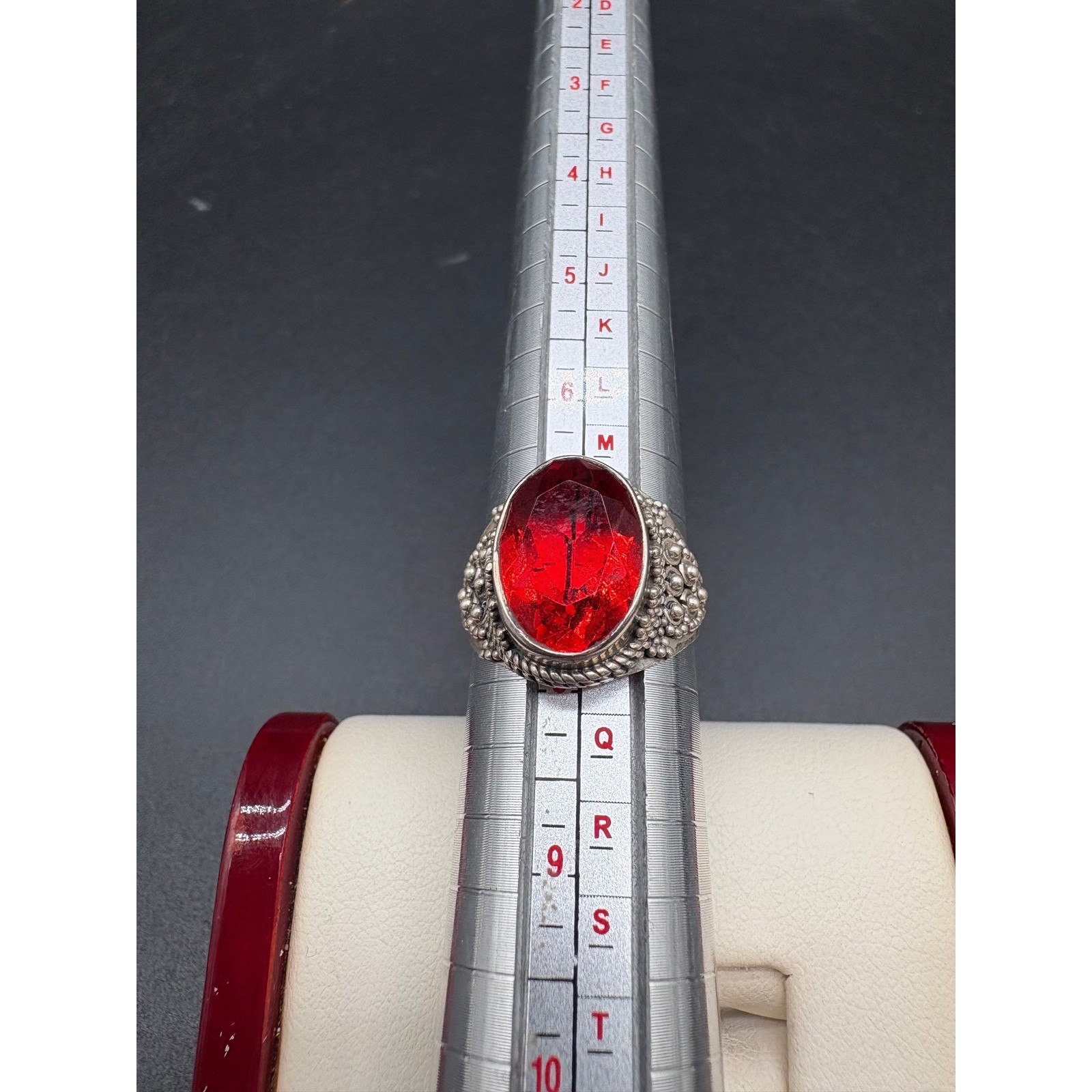 Oval Red Gemstone Statement Ring Sterling Silver … - image 6