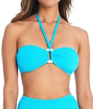 Bleu Rod Beattie Womens Bikini Swim Top Bandeau Pucker Up Coldwater Blue Size 4