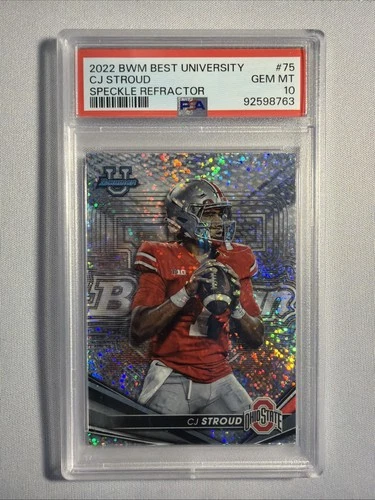 2022 Bowman Best University CJ Stroud #75 Speckle Refractor PSA GEM-MT 10