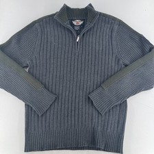 Harley Davidson Motorcycles Pullover Sweater MENS Gray Green Logo 1/4 Zip MEDIUM