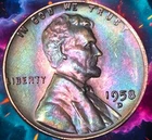 1958-D Lincoln Wheat Cent OBW Monster Toned Rainbow GEM BU Uncirculated Toner 1c
