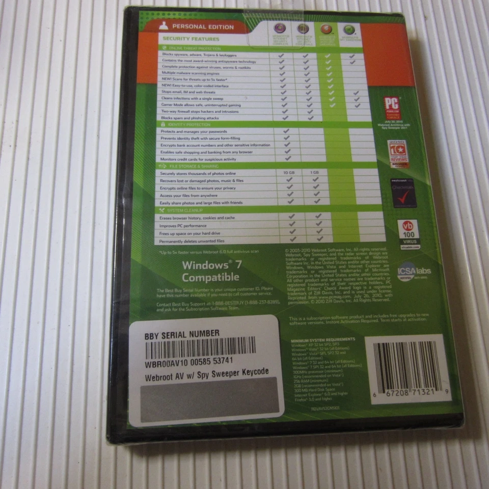 NEW 2011 Webroot Antivirus with Spy Sweeper (PC, Personal Edition) New Sealed - Image 2 of 2