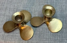 Solid Brass Candlestick Holders Boat Propeller Nautical Decor Set of 2