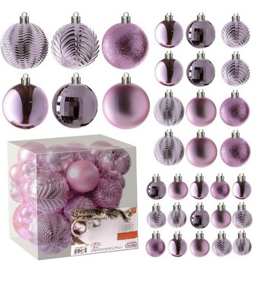36 Stück Rosa Bruchsicher Christbaumschmuck - Glitzer Kugel Ornamente Set