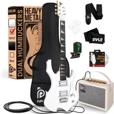 Pyle Electric Guitar Kit- Fire Shape Unique Design (Matt White)