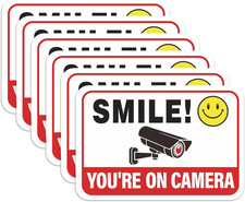 6PCS Smile Your on Camera Sign Self-Adhesive Security Sign, Home, Office, Door