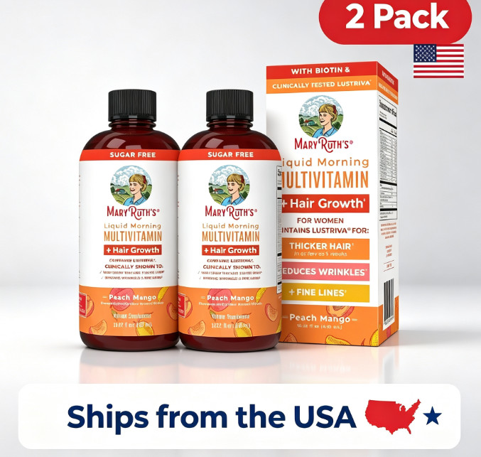 2pc Ruth's Mary Liquid Morning Multivitamin+Hair Growth - Peach Mango-15 fl oz