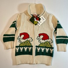 NWT Boys Dr. Seuss THE GRINCH Christmas Holiday Zip Front Zipper Sweater Size 2T
