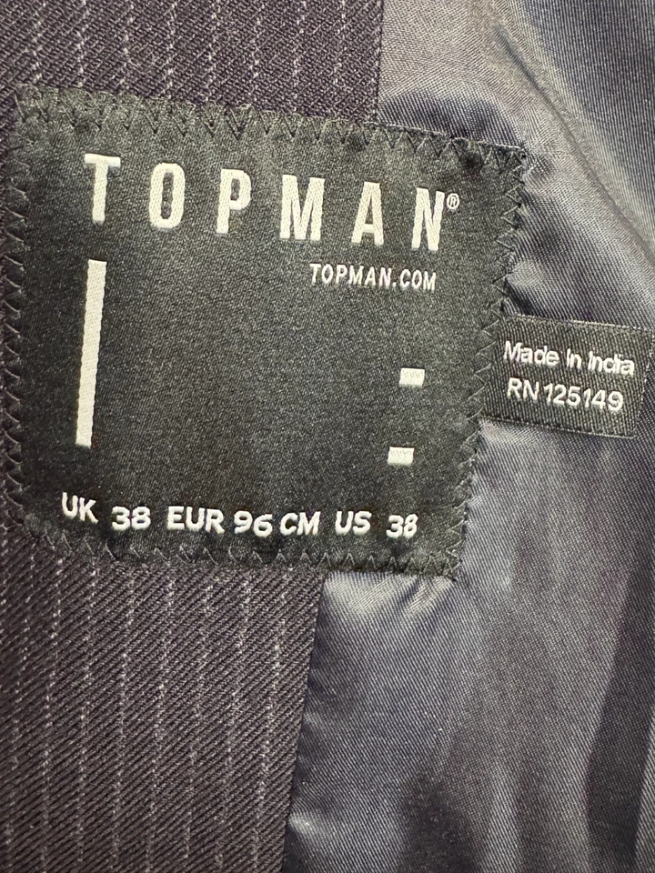 Chaqueta de bombardero a rayas TOPMAN cuello acanalado frontal a presión azul marino oscuro EE. UU. 38 (M) Foto 3 de 4