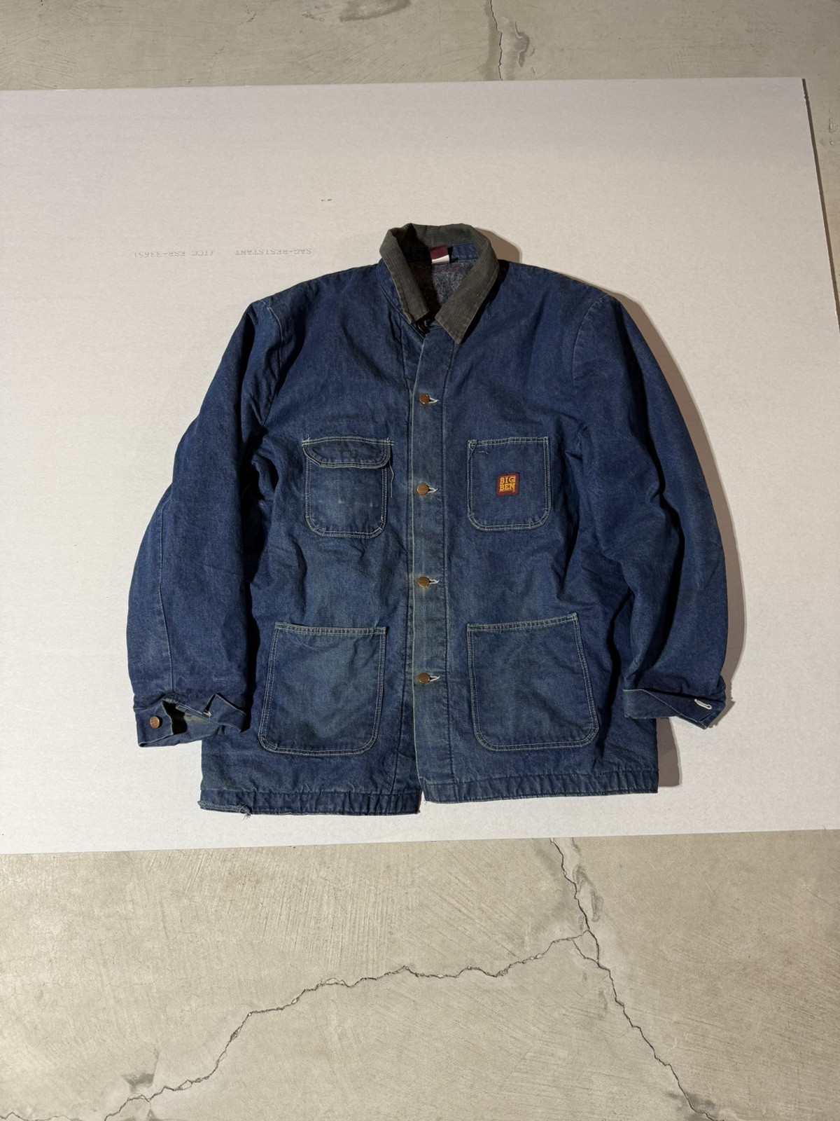 VTG Big Ben Denim Chore Coat Size 46 USA Blanket Lined Barn Jacket Farm Faded
