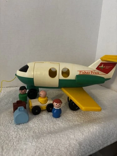 Vintage 1980's Fisher-Price Little People  Airplane Luggage, car, 3 people