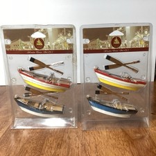Enchanted Forest Christmas 2002 Wooden Rowboats & Oars Set of 4 New