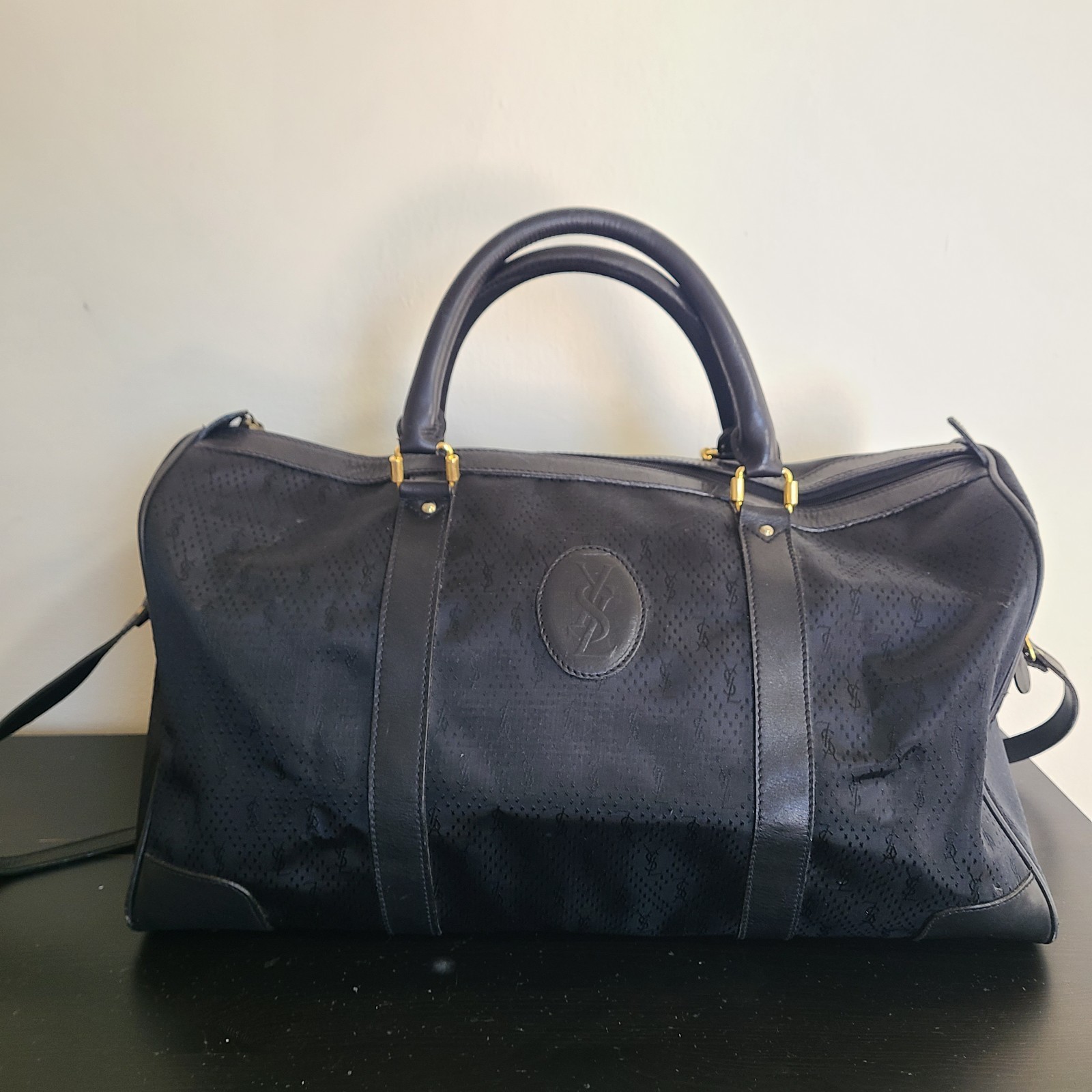 Borsa da viaggio Yves Saint Laurent YSL borsa a tracolla nera tela pelle borsone