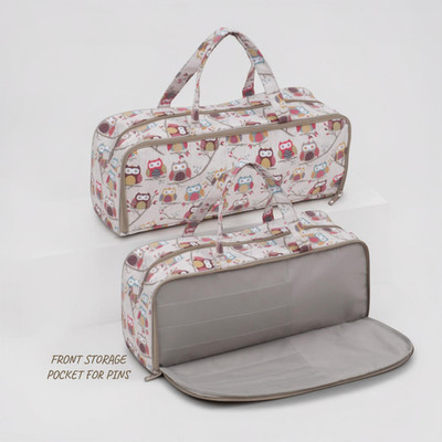 Eule Stricktasche mit Fronttasche Nadelaufbewahrung für Nadeln bis 40 cm Hoot Print