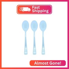 50 Pcs Baby Blue Plastic Spoons Disposable Blue Cutlery Heavy Duty Plastic Silve