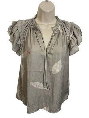 PHILOSOPHY Women's Size Small Gray Stone Tiered Sleeve Satin Printed Blouse $58