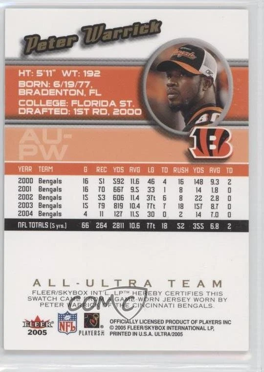 2005 Fleer Ultra All-Ultra Team Peter Warrick #AU-PW - Image 2 of 2
