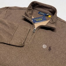 NWT Polo Ralph Lauren 1/4 Zip Classic Pullover Sweater Cotton Brown Mens Large
