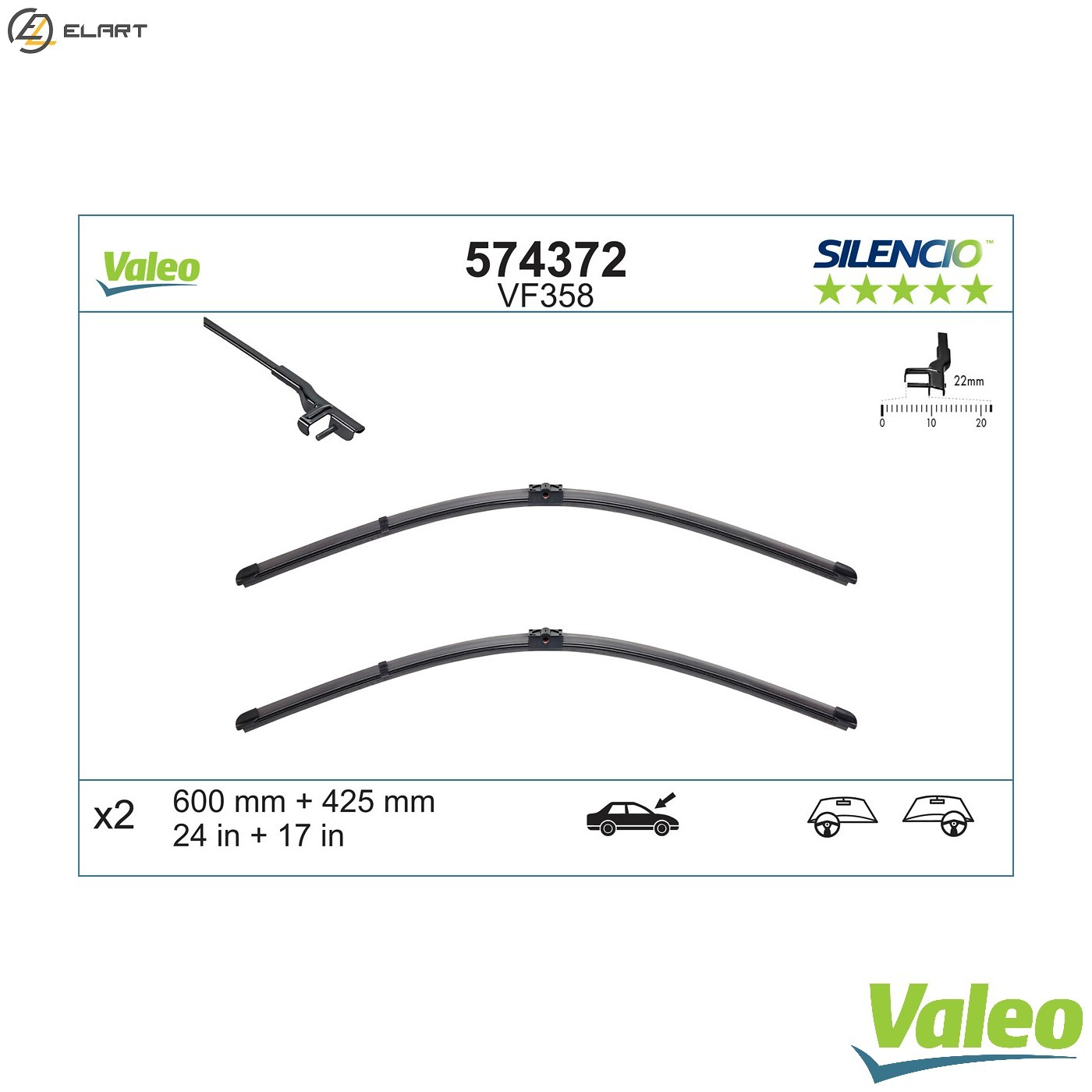 WIPER BLADE 574372 FOR FIAT 939 A4.000 1.8L 194 A1.000 2.2L 939A7.000 1.9L 4cyl