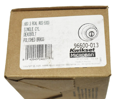 Kwikset Microban 96600-013 660 Series Deadbolt Polished Brass Single Cylinder