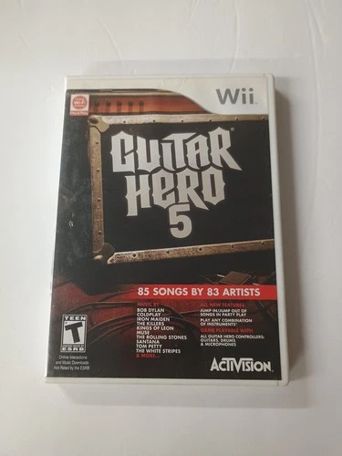 GUITAR HERO 5 WII NINTENDO WII GAME DISC, MANUAL AND CASE WORKS GREAT