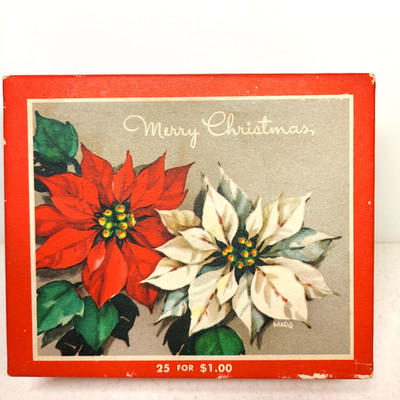 Vintage Gibson Christmas Poinsettia by Marg Empty Note Card Box 1950s or 60s