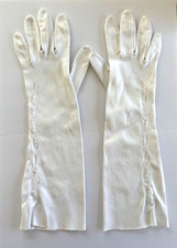 Vintage White Long Gloves With French Knots  Embroidered Details- Sz 7