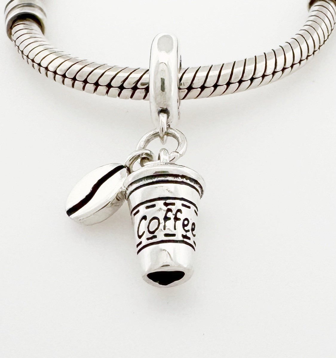Coffee Cup Dangle Charm Coffee Bean Charm Genuine 925 Sterling