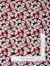 Fabric with Minnie Mouse Disney Character in Bow Red Cotton Camelot