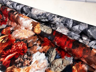 FLORAL VELVET UPHOLSTERY FABRIC PRINTED DESIGNER MATERIAL 140CM WIDE ...