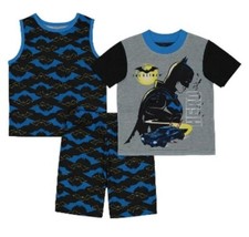 DC Comics The Batman Pajama Set 3-Piece Includes 2 Tops 1 Pair Of Shorts Size 12