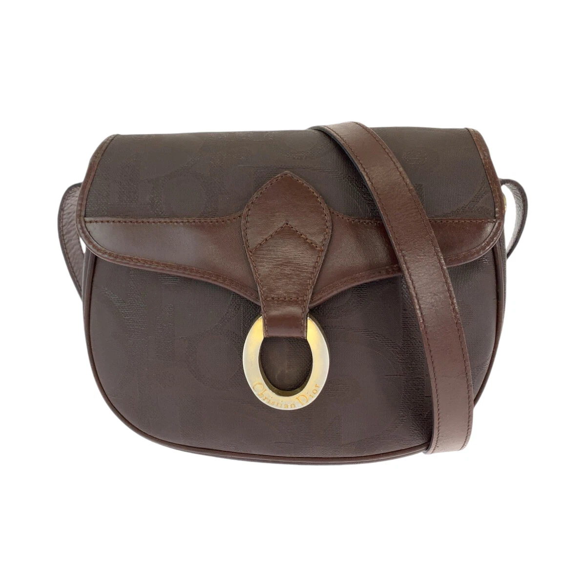 Sac bandoulière Dior vintage trotteur pochette marron or quincaillerie PVC