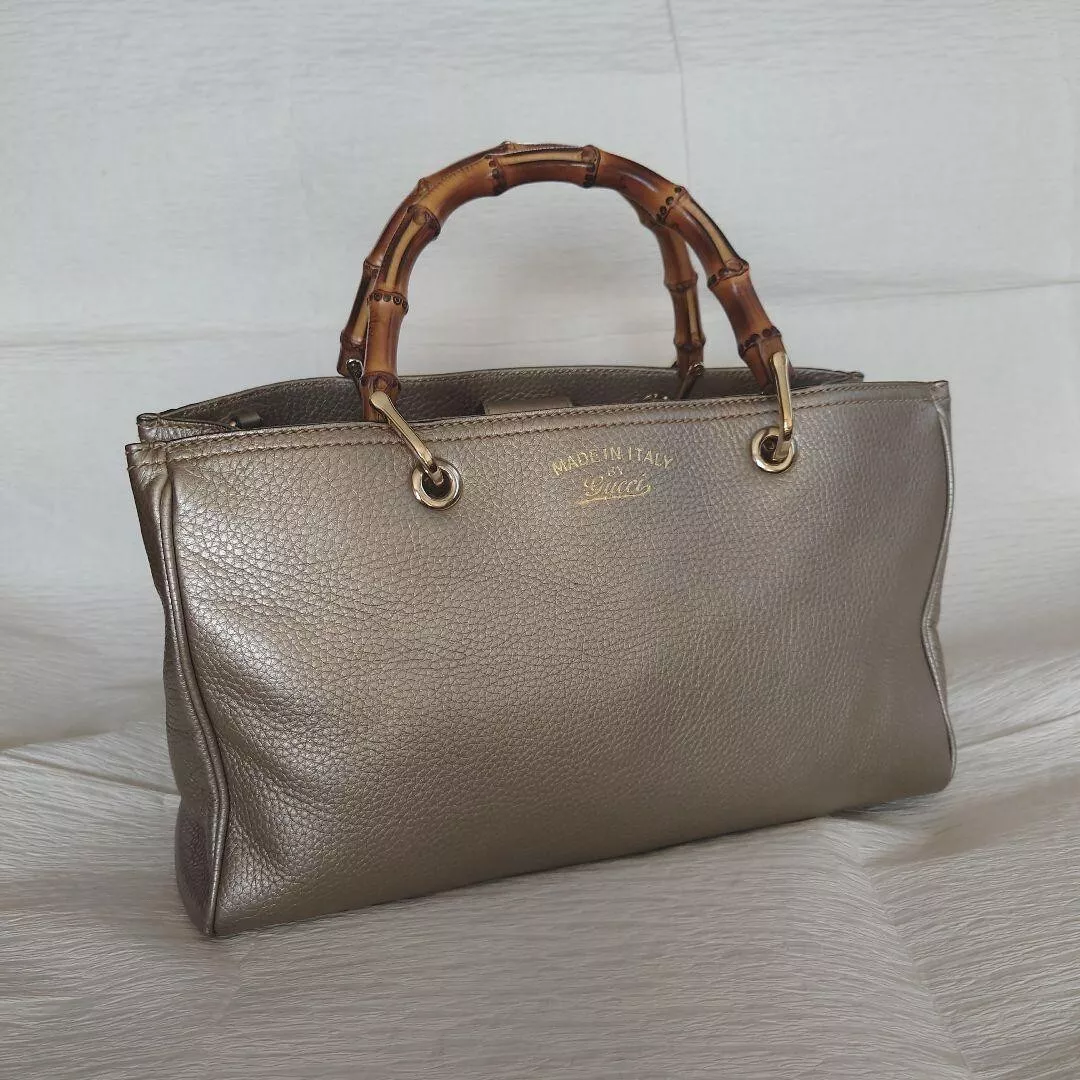 Sac cabas GUCCI bambou cuir champagne doré avec dust bag authentique