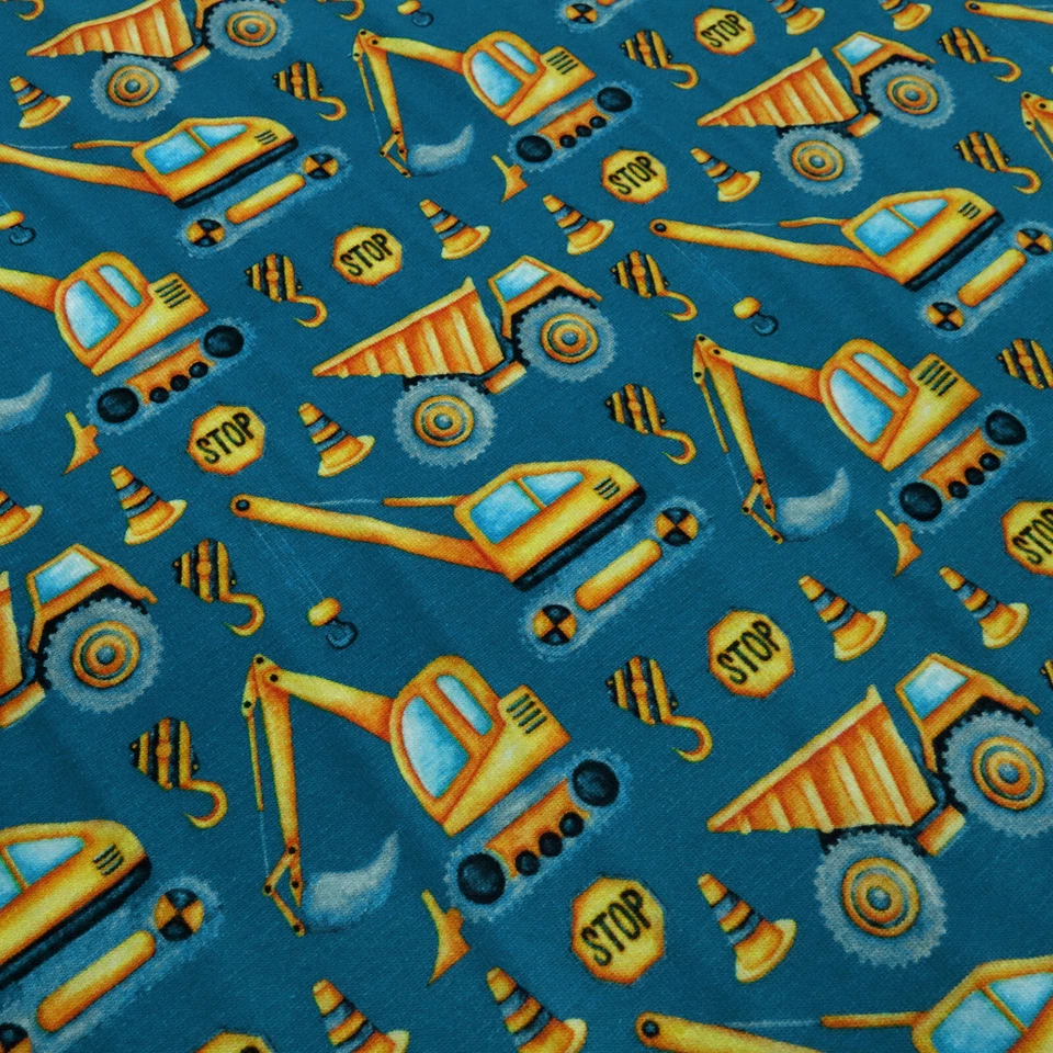 Stoff Baumwolle Jersey Straßenbau Bagger LKW petrol gelb Kinderstoff Kleiderstof - Bild 2 von 4