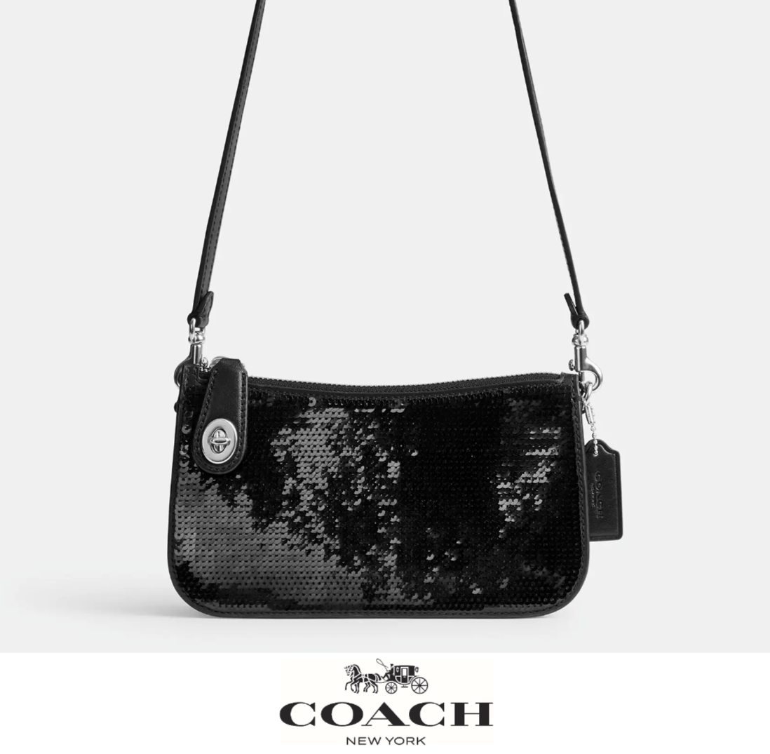 NWT COACH Black Penn Sequined Shoulder Bag $295 | eBay