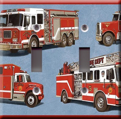 Light Switch Plate Cover - Red fire trucks rescue - Fireman firefighter