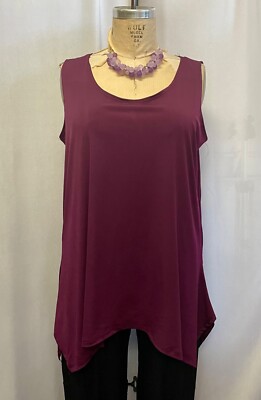 Coco & Juan Eggplant  Knit Plus Size Tunic Sleeveless Angled Tank Top 1X 2X B50''