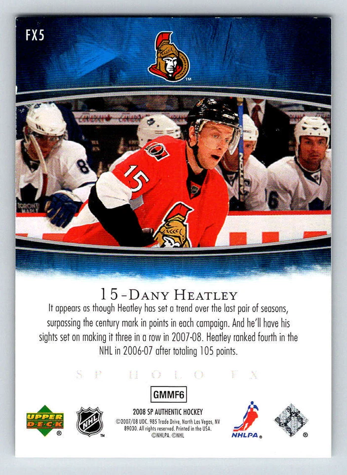 2007-08 SP Authentic Holoview FX #FX5 Dany Heatley (ref 188446) - Image 2 of 2