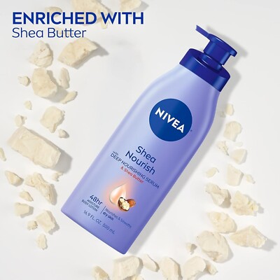 NIVEA Shea Nourish Body Lotion + Shea Butter, Moisturizing Dry Skin 16.9 Fl Oz