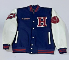 Navy Blue Wool & White Genuine Leather Men's  Varsity Jackets (baseball jacket)