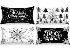 Christmas Lumbar Throw Pillow Covers 12x20 4 12" x 12" Pack of 4 Black White